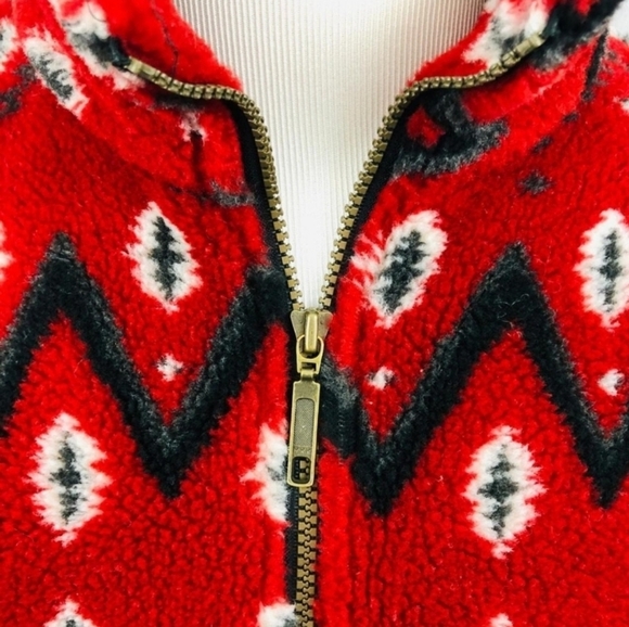 Tsunami Aztec Red Gray Black Thick Sherpa 1/2 Zip - Picture 5 of 13